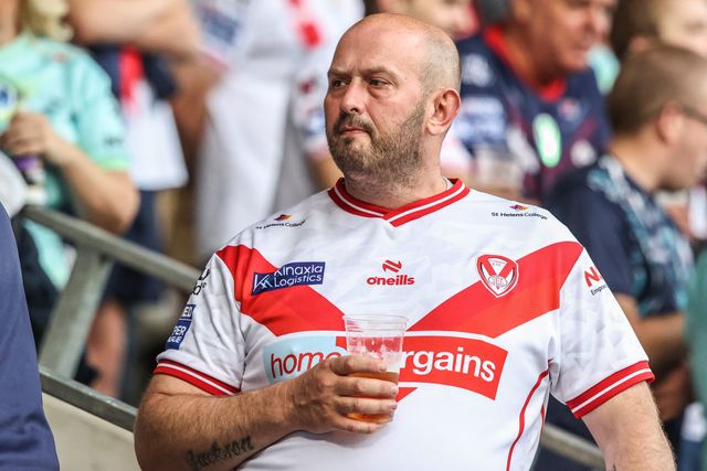 St Helens fans during the Betfred Super League round 19 match St Helens vs Leigh Leopards at Totally Wicked Stadium, St Helens, United Kingdom, 17th July 2025

(Photo by Alfie Cosgrove/News Images)