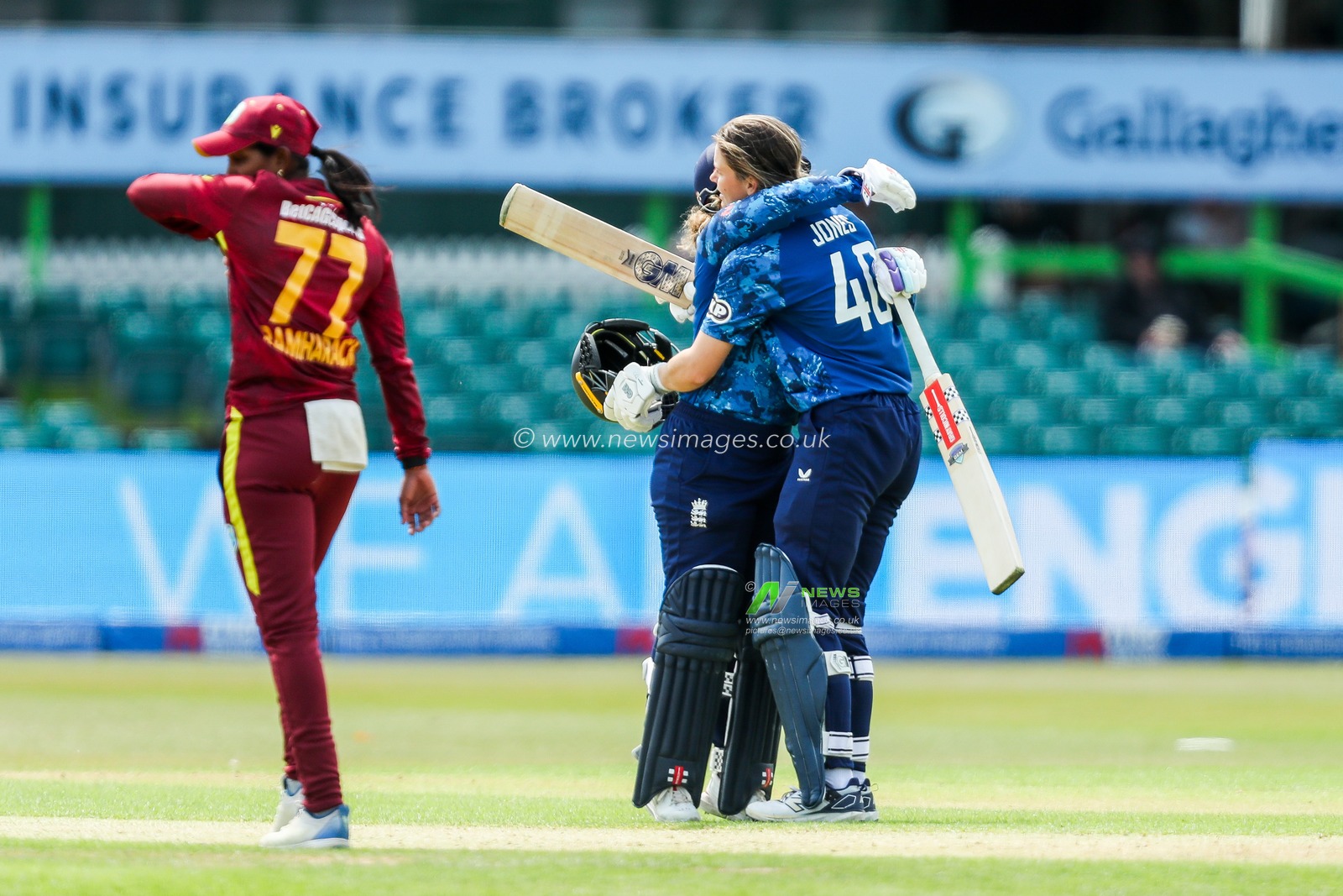 Amy Jones of England Women celebrates a century during the 2nd Metro Bank ODI Day International England Women v West Indies Women at Uptonsteel County Ground, Leicester, United Kingdom, 4th June 2025

(Photo by Izzy Poles/News Images)