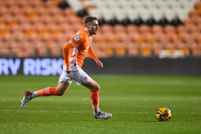 Elliot Embleton of Blackpool makes a break with the ball  during the Vertu Trophy match Blackpool vs Aston Villa U21 at Bloomfield Road, Blackpool, United Kingdom, 17th December 2024

(Photo by Craig Thomas/News Images)