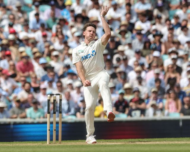 Nathan Smith of New Zealand delivers the ball during the 2nd Rothesay Test Match Day 4 match England vs New Zealand at The Kia Oval, London, United Kingdom on 20 June 2026

(Photo by Mark Cosgrove/News Images)