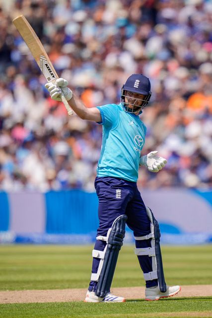 Liam Dawson of England celebrates a half century during the 1st Metro Bank ODI match England vs India at Edgbaston, Birmingham, United Kingdom on 14 July 2026

(Photo by Maynard Manyowa/News Images)