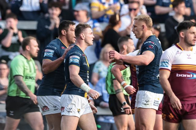 Harry Newman of Leeds Rhinos celebrates his try 
during the Betfred Super League round 12 match Leeds Rhinos vs Huddersfield Giants at AMT Headingley Stadium, Leeds, United Kingdom on 22 May 2026

(Photo by Mark Cosgrove/News Images)