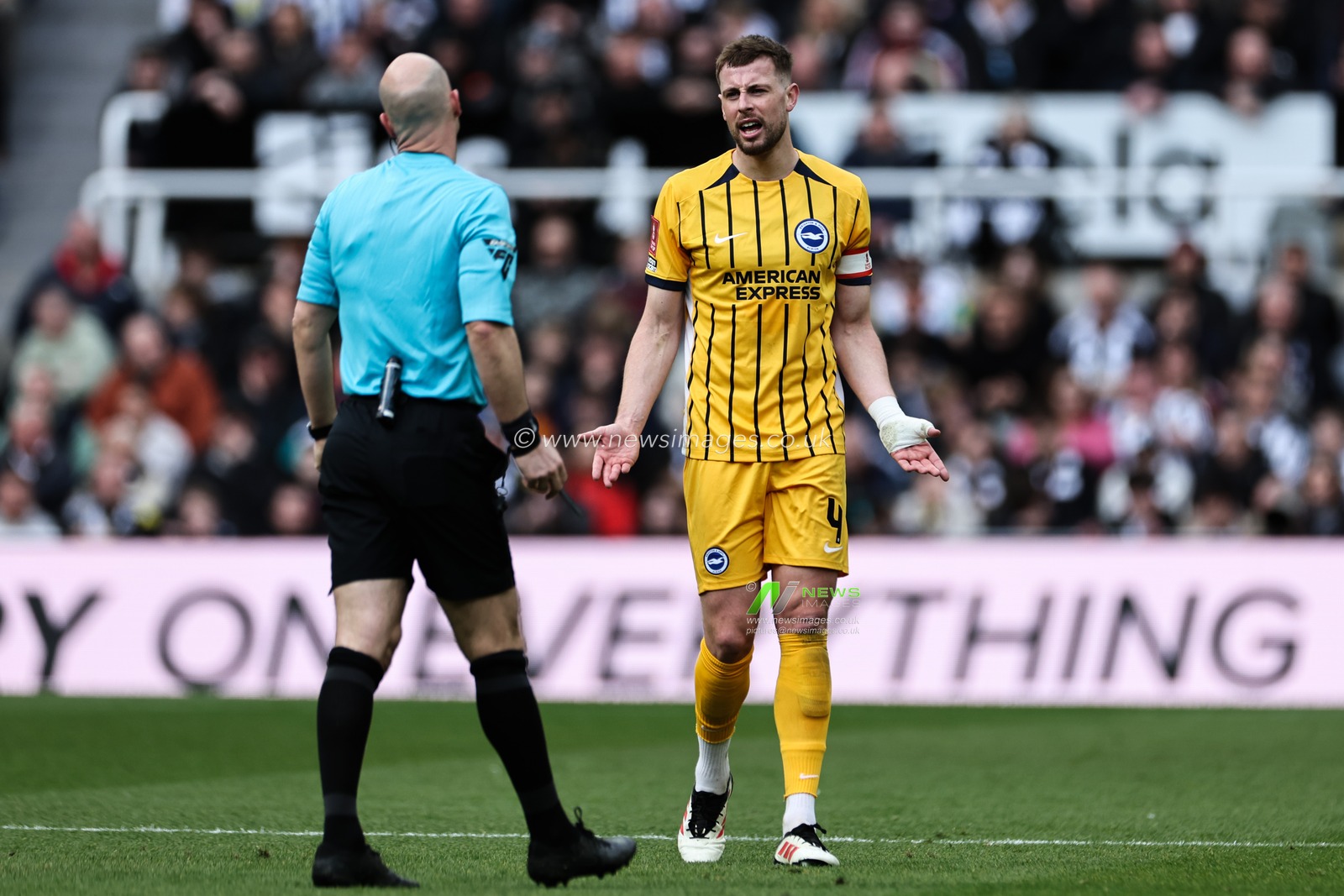 Adam Webster of Brighton & Hove Albion appeals to referee Anthony Taylor during the Emirates FA Cup 5th Round Newcastle United vs Brighton and Hove Albion at St. James's Park, Newcastle, United Kingdom, 2nd March 2025

(Photo by Mark Cosgrove/News Images)