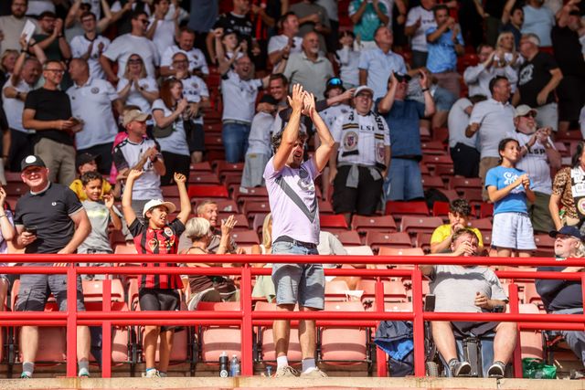 Bromley fans celebrate their goal making it 0-1 during the Sky Bet League One match Barnsley vs Bromley at Oakwell, Barnsley, United Kingdom on 15 August 2026

(Photo by Alfie Cosgrove/News Images)
