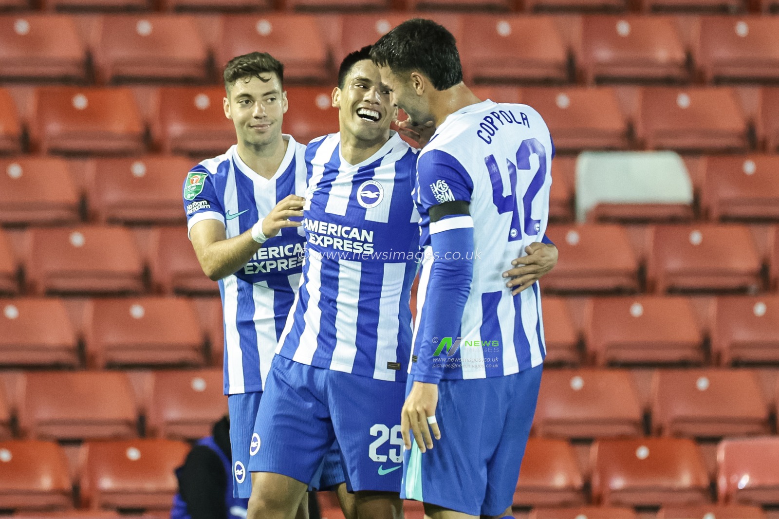 Diego Gomez of Brighton & Hove Albion celebrates his goal to make it 0-3 and his hat-trick during the Carabao Cup Round 3 match Barnsley vs Brighton and Hove Albion at Oakwell, Barnsley, United Kingdom, 23rd September 2025

(Photo by Mark Cosgrove/News Images)