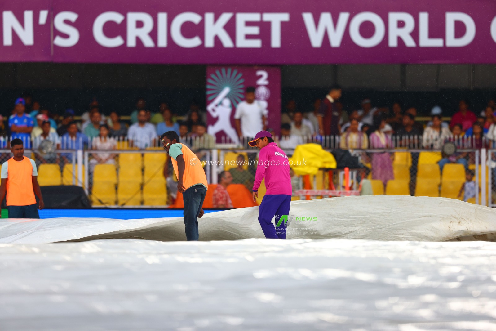 Match got delayed due to rain during the ICC Women's World Cup India Women v Sri Lanka Women at ACA Barsapara Cricket Stadium, Guwahati, India, 30th September 2025

(Photo by Shubhajit Roy Karmakar/News Images)