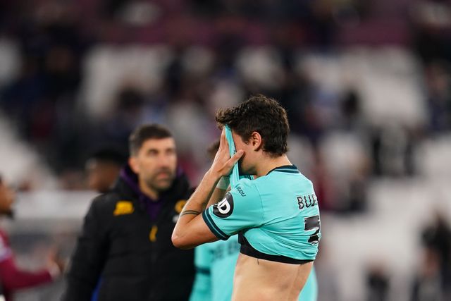 Hugo Bueno of Wolverhampton Wanderers frustrated at full time during the Premier League match West Ham United vs Wolverhampton Wanderers at London Stadium, London, United Kingdom on 10 April 2026

(Photo by Harvey Murphy/News Images)