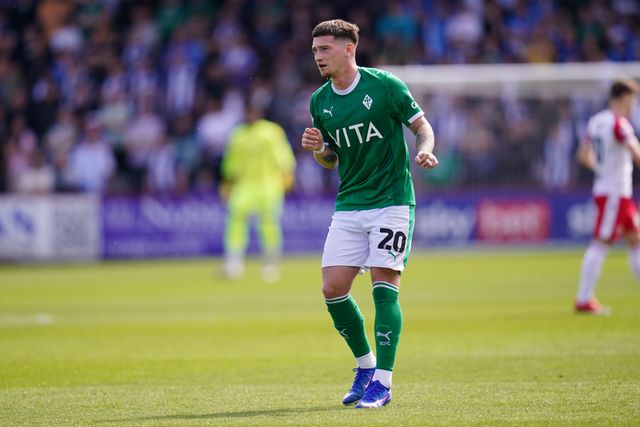 Louie Barry of Stockport County during the Sky Bet League One Playoffs Semi-Final match Stevenage vs Stockport County at Lamex Stadium, Stevenage, United Kingdom on 09 May 2026

(Photo by Harvey Murphy/News Images)