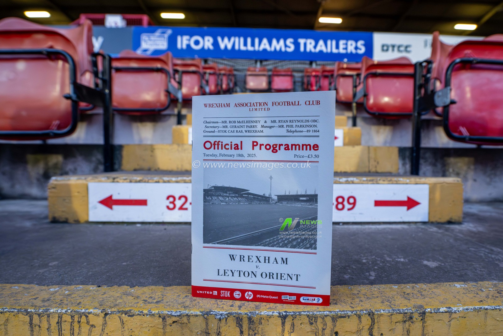 A general view of SToK Cae Ras and todays match day programme, Home of Wrexham, during the Sky Bet League 1 match Wrexham vs Leyton Orient at SToK Cae Ras, Wrexham, United Kingdom, 18th February 2025

(Photo by Craig Thomas/News Images)