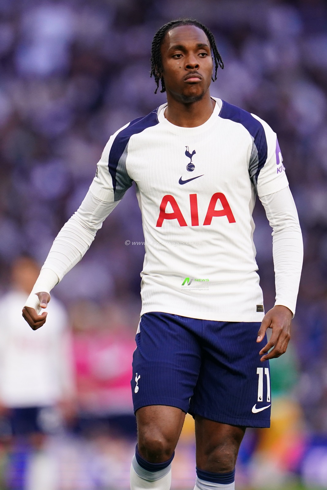 Mathys Tel of Tottenham Hotspur during the Premier League match Tottenham Hotspur vs Brighton & Hove Albion at Tottenham Hotspur Stadium, London, United Kingdom on 18 April 2026

(Photo by Harvey Murphy/News Images)