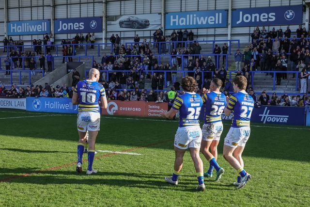 Warrington player applaud the fans during the Betfred Challenge Cup round 4 match Goole Vikings vs Warrington Wolves at The Halliwell Jones Stadium, Warrington, United Kingdom on 14 March 2026

(Photo by Mark Cosgrove/News Images)