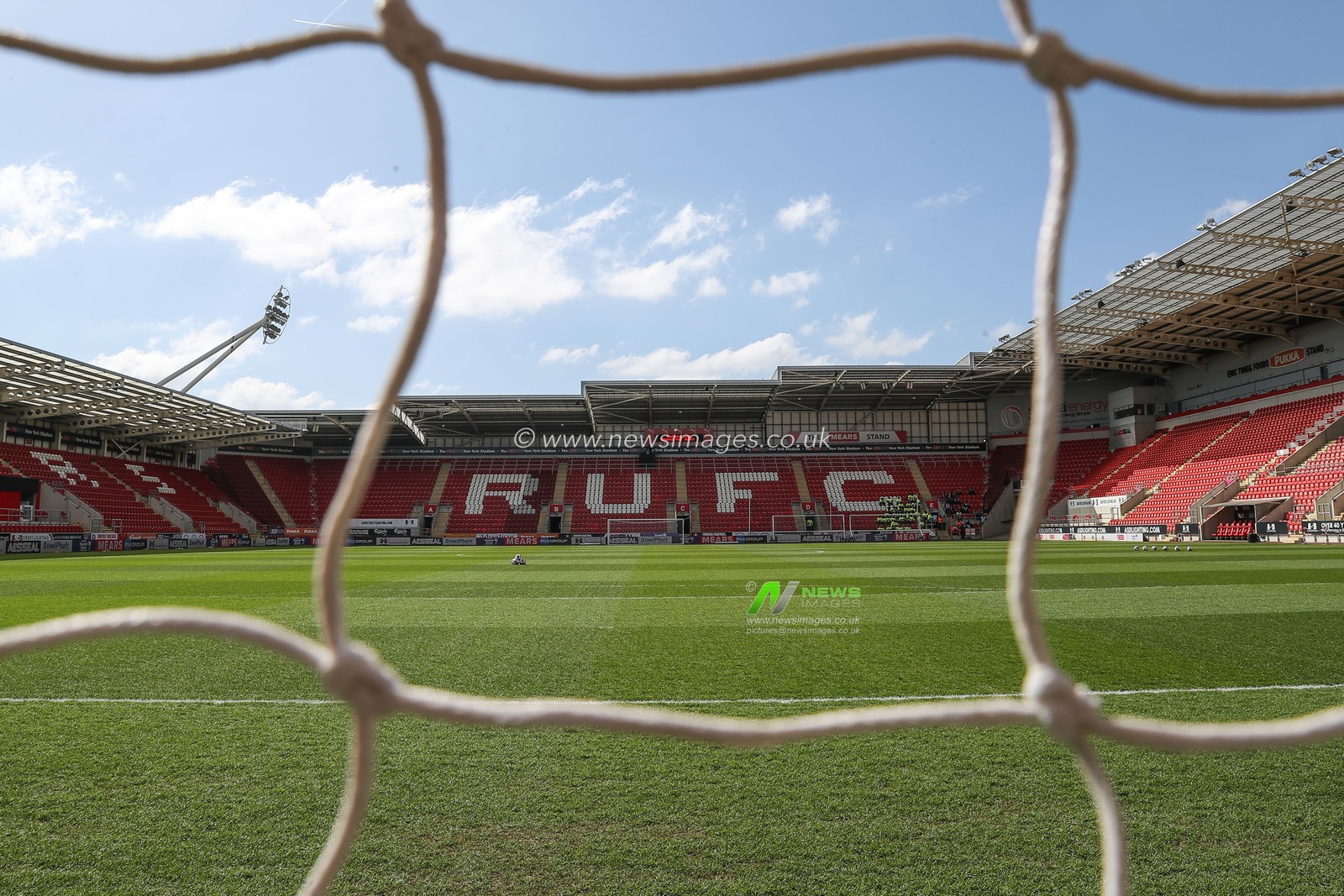 A general view inside of the New York Stadium, home of Rotherham United ahead of the Sky Bet League 1 match Rotherham United vs Blackpool at New York Stadium, Rotherham, United Kingdom, 5th April 2025

(Photo by Gareth Evans/News Images)
