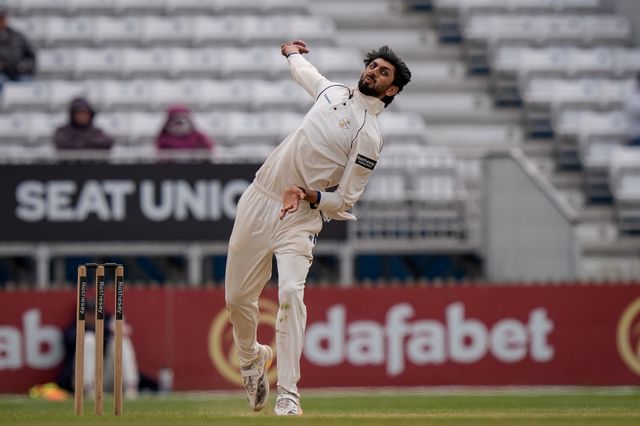 Shoaib Bashir of Derbyshire bowls during the County Championship Division Two Derbyshire vs Northamptonshire day four match at The Central Co-Op County Ground, Derby, United Kingdom on 11 May 2026

(Photo by Maynard Manyowa/News Images)