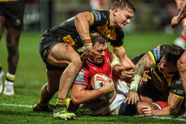 Jai Whitbread of Hull KR goes over for a try during the Betfred Super League Round 1 match York Knights vs Hull KR at LNER Community Stadium, Lincoln, United Kingdom on 12 February 2026

(Photo by Alfie Cosgrove/News Images)