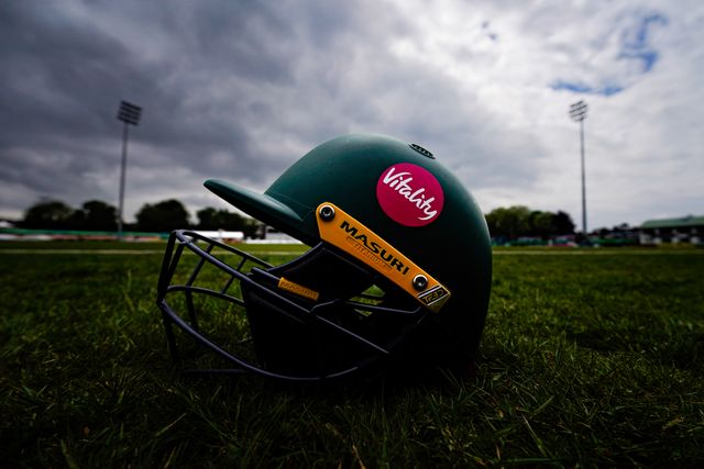A Nottinghamshire Masuri helmet with a vitality logo during the County Championship Division One day 3 Leicestershire vs Nottinghamshire at Grace Road, Leicester, United Kingdom on 03 May 2026

(Photo by Maynard Manyowa/News Images)