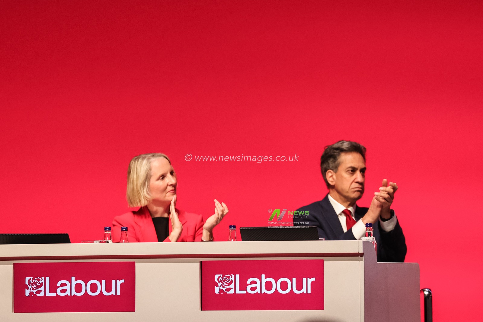 Ed Milliband MP, Secretary of State for Energy Security and Net Zero and Emma Reynolds MP, Secretary of State for the Environment, Food and Rural Affairs applaud the speaker during the Labour Party Annual Conference 2025 Day 4 at ACC, Liverpool, United Kingdom, 1st October 2025

(Photo by Mark Cosgrove/News Images)