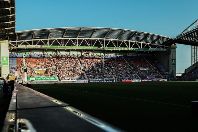 A general view of the Brick Community Stadium ahead of the Betfred Super League round 22 match Wigan Warriors vs Hull KR at The Brick Community Stadium, Wigan, United Kingdom, 15th August 2025

(Photo by Alfie Cosgrove/News Images)