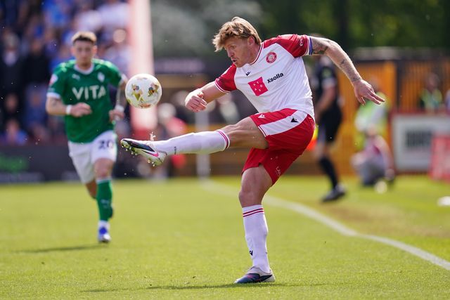 Carl Piergianni of Stevenage attempts to clear ball during the Sky Bet League One Playoffs Semi-Final match Stevenage vs Stockport County at Lamex Stadium, Stevenage, United Kingdom on 09 May 2026

(Photo by Harvey Murphy/News Images)