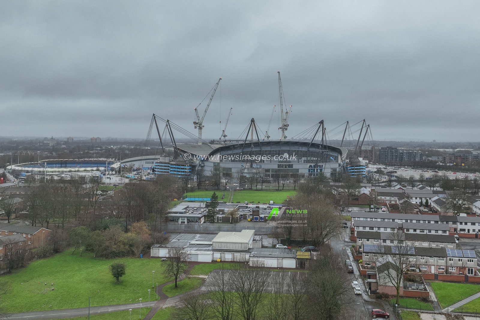 An aerial view of the Etihad Stadium ahead of the Premier League match Manchester City vs Manchester United at Etihad Stadium, Manchester, United Kingdom, 15th December 2024

(Photo by Mark Cosgrove/News Images)