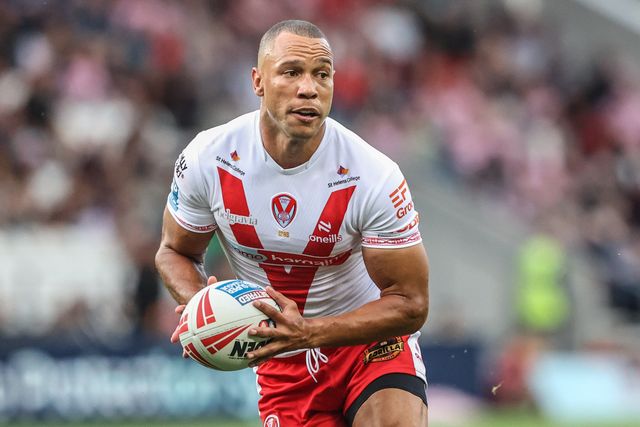 Moses Mbye of St. Helens during the Betfred Super League round 19 match St Helens vs Leigh Leopards at Totally Wicked Stadium, St Helens, United Kingdom, 17th July 2025

(Photo by Alfie Cosgrove/News Images)