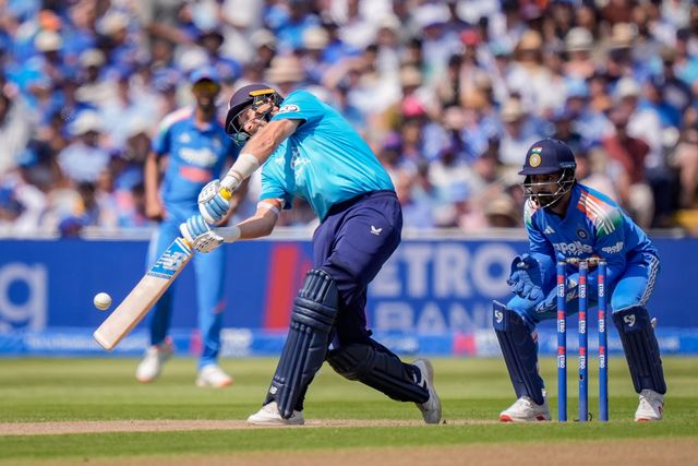 Joe Root of England hits a six  during the 1st Metro Bank ODI match England vs India at Edgbaston, Birmingham, United Kingdom on 14 July 2026

(Photo by Maynard Manyowa/News Images)