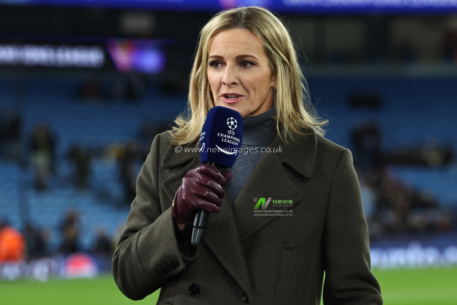 Gabby Logan speaks in a live broadcast during the UEFA Champions League match Manchester City vs Feyenoord at Etihad Stadium, Manchester, United Kingdom, 26th November 2024

(Photo by Mark Cosgrove/News Images)