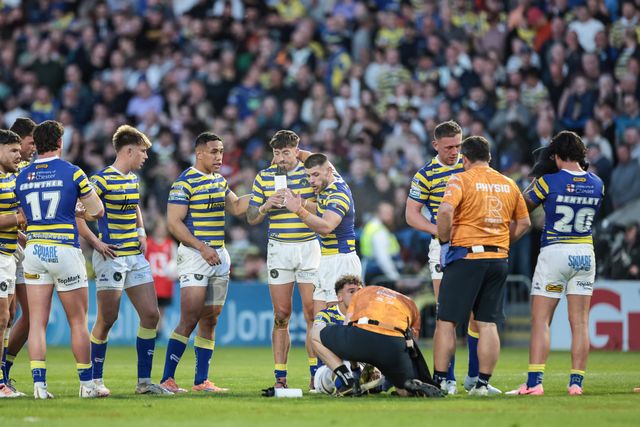 Cai Taylor-Wray of Warrington Wolves injured during the Betfred Super League round 9 match Warrington Wolves vs Wigan Warriors at The Halliwell Jones Stadium, Warrington, United Kingdom on 24 April 2026

(Photo by Mark Cosgrove/News Images)