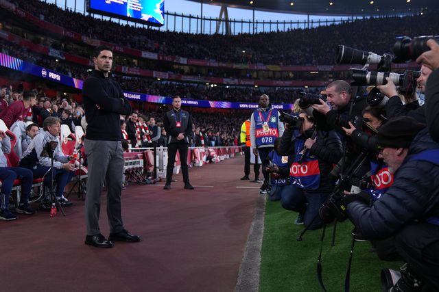 Mikel Arteta manager of Arsenal looks on before kick off during the UEFA Champions League Quarter Finals match Arsenal vs Sporting CP at Arsenal stadium, London, United Kingdom on 15 April 2026

(Photo by Harvey Murphy/News Images)