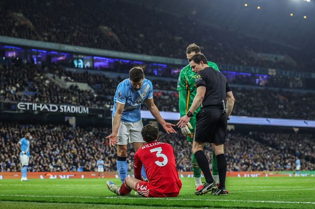 Neco Williams of Nottingham Forest injured during the Premier League match Manchester City vs Nottingham Forest at Etihad Stadium, Manchester, United Kingdom on 04 March 2026

(Photo by Mark Cosgrove/News Images)