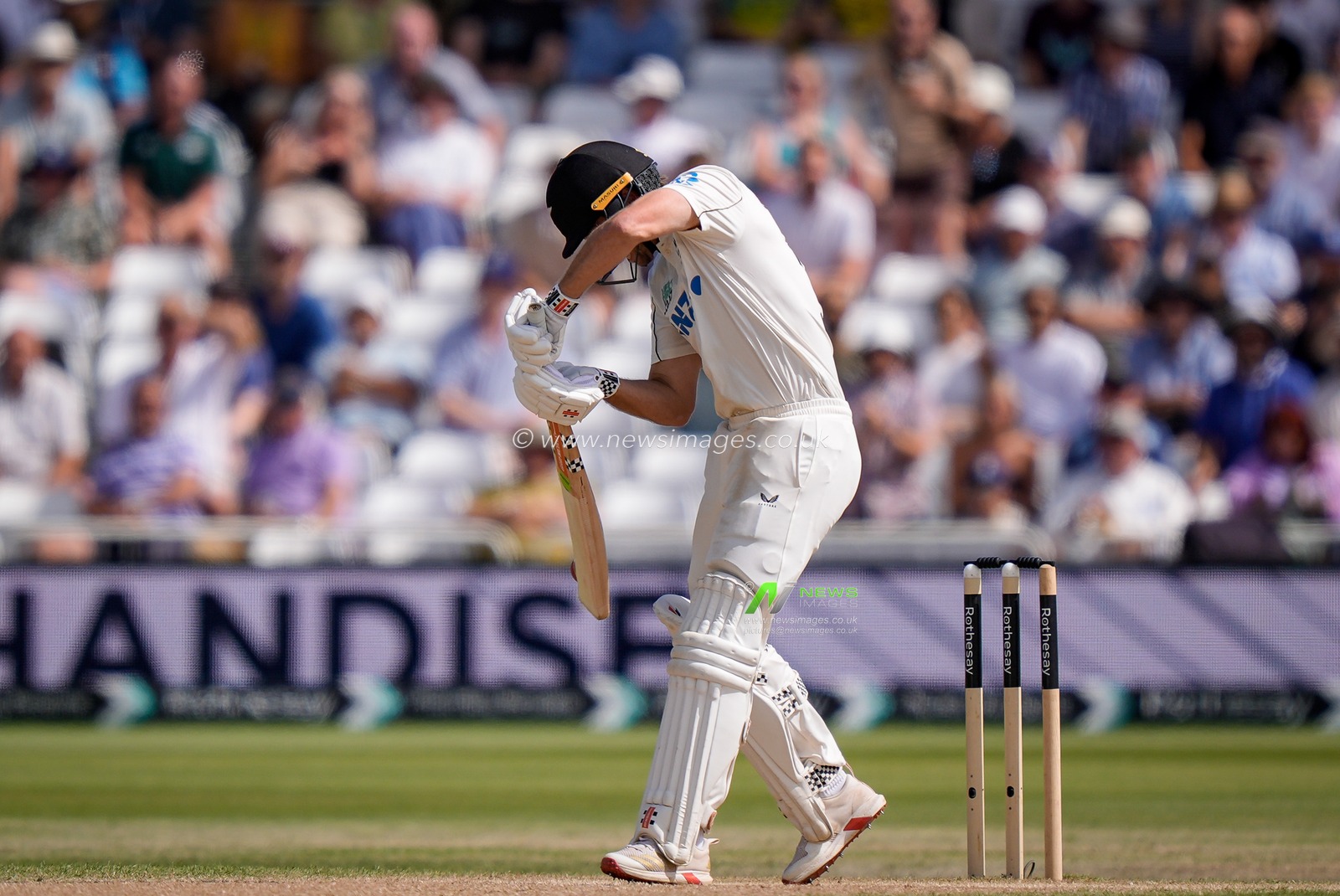 Zak Foulkes of New Zealand edges the ball and is caught by Harry Brook of England off the bowling of England captain Ben Stokes during the 3rd Rothesay Test Match Day 4 match England vs New Zealand at Trent Bridge, Nottingham, United Kingdom on 28 June 2026

(Photo by Maynard Manyowa/News Images)