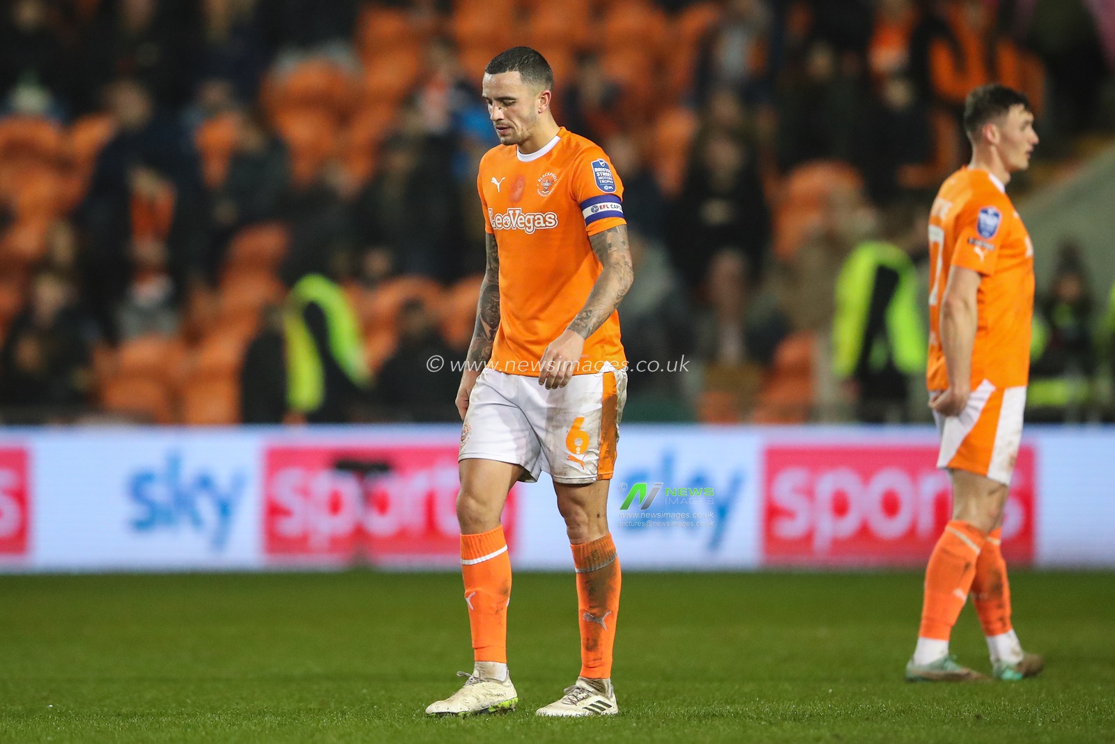 Oliver Norburn of Blackpool reacts to his side conceding a goal to make it 0-2 during the Bristol Street Motors Trophy Semi-Final match Blackpool vs Peterborough United at Bloomfield Road, Blackpool, United Kingdom, 20th February 2024

(Photo by Gareth Evans/News Images)