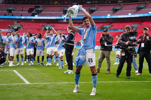 Abdukodir Khusanov of Manchester City celebrates with the fa cup trophy during the Emirates FA Cup Final match Chelsea vs Manchester City at Wembley Stadium, London, United Kingdom on 16 May 2026

(Photo by Harvey Murphy/News Images)