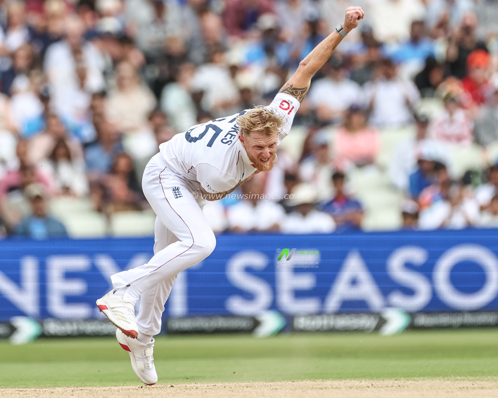 England captain Ben Stokes delivers the ball 
during the 2nd Rothesay Test Match day 4 England v India at Edgbaston, Birmingham, United Kingdom, 5th July 2025

(Photo by Mark Cosgrove/News Images)