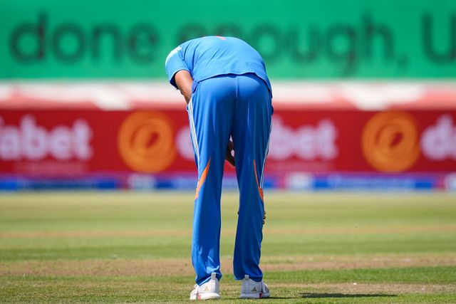 Gurnoor Brar of India clutches his leg with a potential injury and receives treatment during the 1st Metro Bank ODI match England vs India at Edgbaston, Birmingham, United Kingdom on 14 July 2026

(Photo by Maynard Manyowa/News Images)