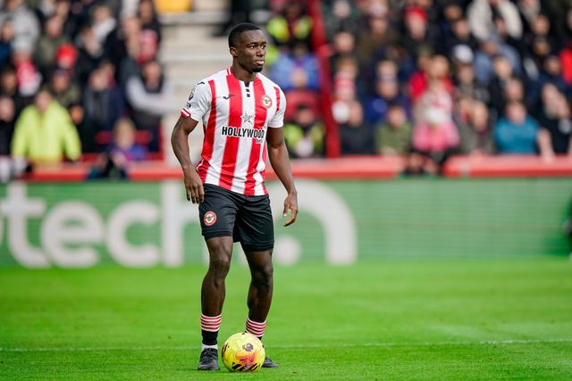 Michael Kayode of Brentford controls the ball  during the Premier League match Brentford vs Nottingham Forest at The Gtech Community Stadium, London, United Kingdom, 25th January 2026

(Photo by Maynard Manyowa/News Images)
