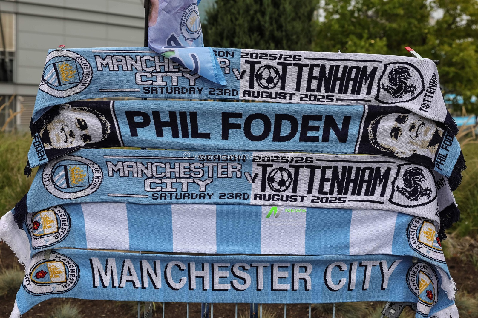 A Phil Foden of Manchester City scarf on sale during the Premier League match Manchester City vs Tottenham Hotspur at Etihad Stadium, Manchester, United Kingdom, 23rd August 2025

(Photo by Mark Cosgrove/News Images)