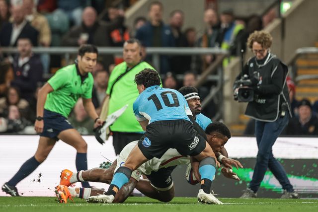 Immanuel Feyi-Waboso of England goes over for a try during the Quilter Nations Series 2025 match England vs Fiji at Allianz Stadium, Twickenham, United Kingdom, 8th November 2025

(Photo by Mark Cosgrove/News Images)

*** GER AUT SUI OUT ***