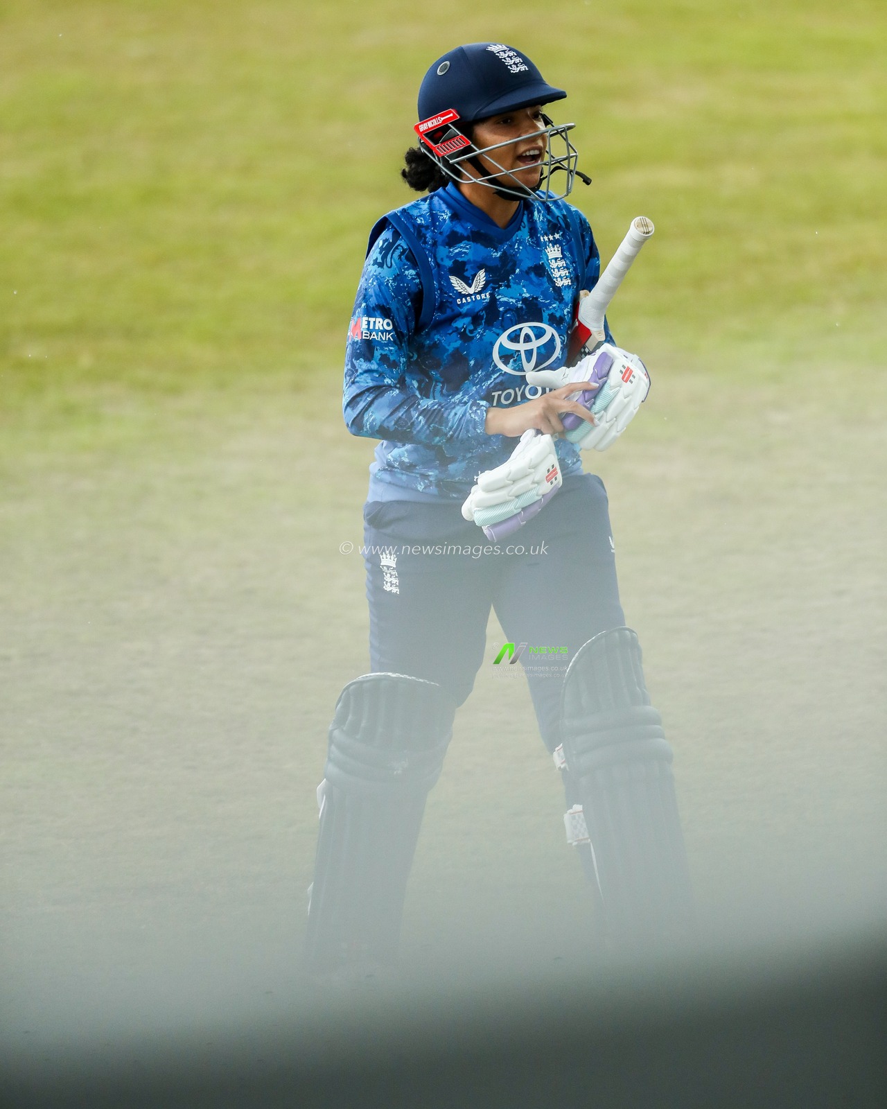 Sophia Dunkley of England Women leaves the filed after her dismissal during the 2nd Metro Bank ODI Day International England Women v West Indies Women at Uptonsteel County Ground, Leicester, United Kingdom, 4th June 2025

(Photo by Izzy Poles/News Images)