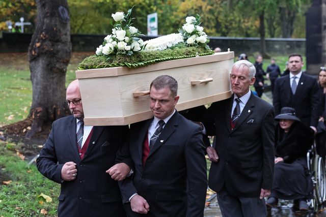 Harold Dennis “Dickie” Bird OBE coffin leaves St Mary’s Church during the Funeral of Harold Dennis “Dickie” Bird OBE at St Mary's Church, Barnsley, United Kingdom, 19th October 2025

(Photo by Mark Cosgrove/News Images)
