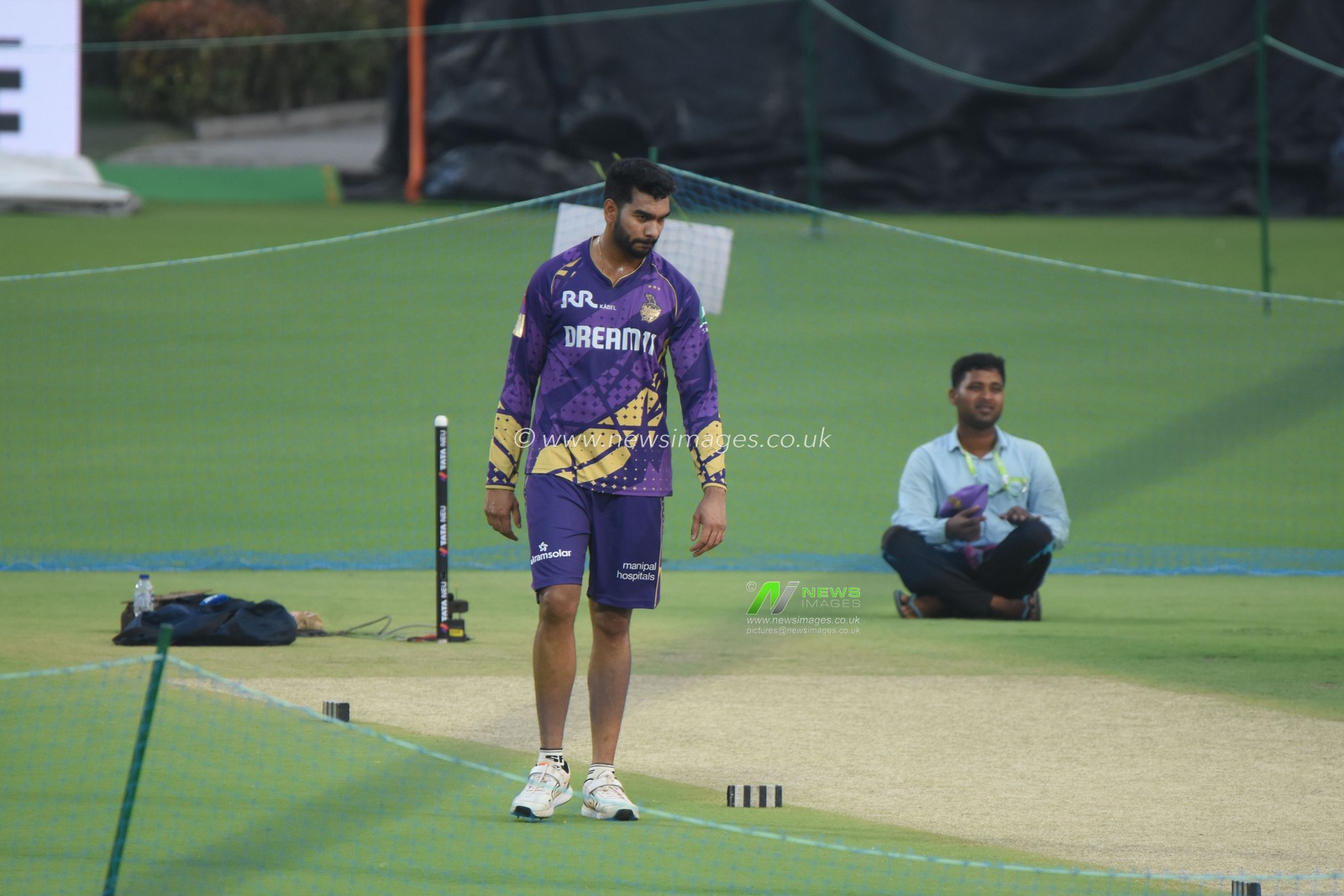 Kolkata Knight Riders'  Vice captain VENKATESHIYER look  pitch during a practice session  Kolkata Knight Riders'   of at Eden Gardens cricket ground in Kolkata, India, on April 2, 2025. Photo by Debajyoti Chakraborty.(Photo: Debajyoti Chakraborty/News Images)
