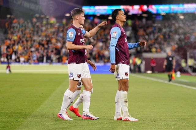 Divine Mukasa of West Ham United celebrates goal to make it 3-1 during the Sky Bet Championship match West Ham United vs Wolverhampton Wanderers at London Stadium, London, United Kingdom on 01 September 2026

(Photo by Harvey Murphy/News Images)