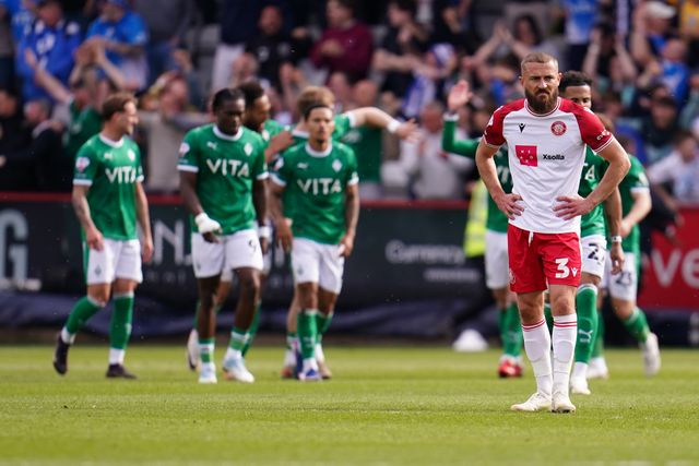 Dan Butler of Stevenage looks on as Stockport make it 0-1 during the Sky Bet League One Playoffs Semi-Final match Stevenage vs Stockport County at Lamex Stadium, Stevenage, United Kingdom on 09 May 2026

(Photo by Harvey Murphy/News Images)