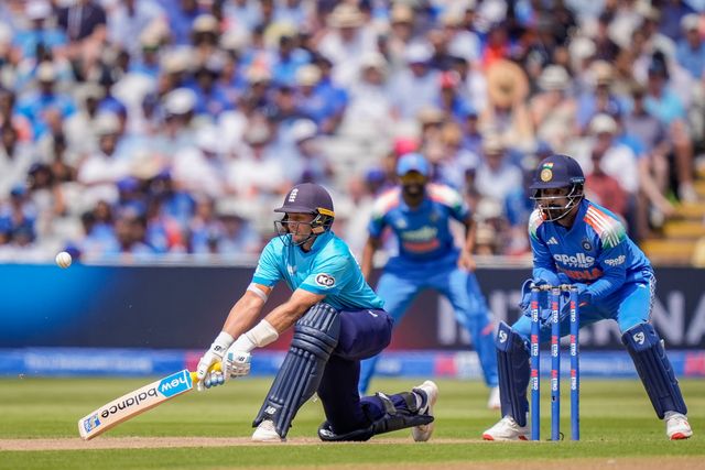 Joe Root of England reverse sweeps during the 1st Metro Bank ODI match England vs India at Edgbaston, Birmingham, United Kingdom on 14 July 2026

(Photo by Maynard Manyowa/News Images)