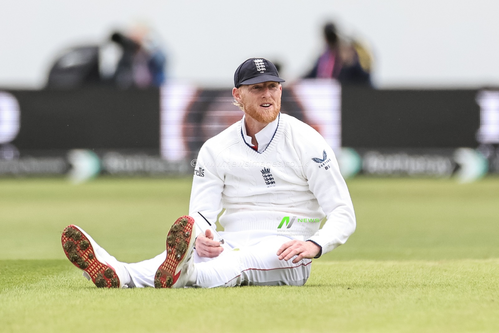 England captain Ben Stokes on the floor after dropping a shot from Curran during the Rothesay Test Match Day 3 England vs Zimbabwe at Trent Bridge, Nottingham, United Kingdom, 24th May 2025

(Photo by Mark Cosgrove/News Images)