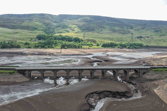 Woodhead Reservoir' water levels drop to an all time low as the UK has the driest spring for 96 years at Woodhead Reservoir near Glossop, United Kingdom, 10th June 2025

(Photo by Mark Cosgrove/News Images)