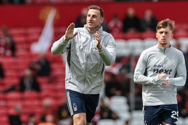 Chris Wood of Nottingham Forest applauds the fans in the pregame warmup session during the Premier League match Manchester United vs Nottingham Forest at Old Trafford, Manchester, United Kingdom on 17 May 2026

(Photo by Mark Cosgrove/News Images)