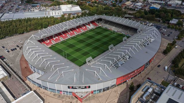 A general view of The Totally Wicked Stadium from the air during the Betfred Super League Round 25 match St Helens vs Wigan Warriors at Totally Wicked Stadium, St Helens, United Kingdom, 5th September 2025

(Photo by Mark Cosgrove/News Images)