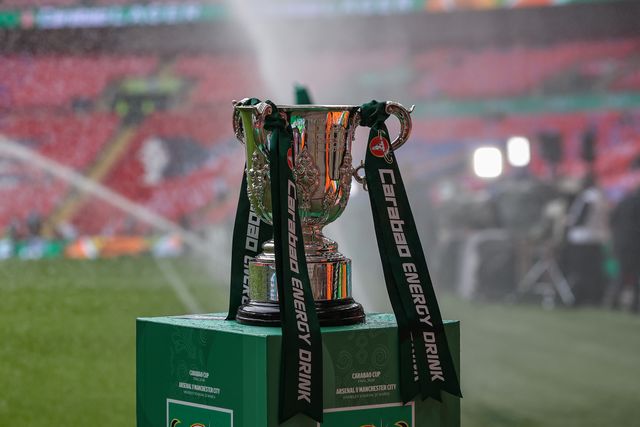 Trophy prior to kick off during the Carabao Cup Final match Arsenal vs Manchester City at Emirates, London, United Kingdom on 22 March 2026

(Photo by Alfie Cosgrove/News Images)