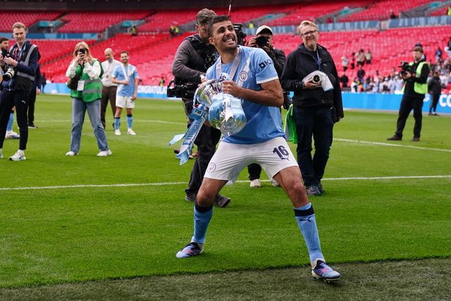 Rodri of Manchester City celebrates with the fa cup trophy during the Emirates FA Cup Final match Chelsea vs Manchester City at Wembley Stadium, London, United Kingdom on 16 May 2026

(Photo by Harvey Murphy/News Images)