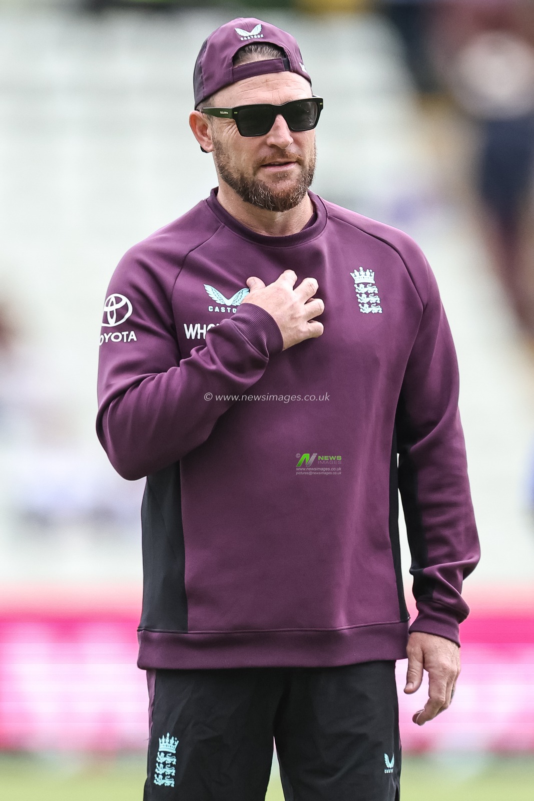 England head coach Brendon McCullum in the pre-game warm up session during the 2nd Rothesay Test Match day 4 England v India at Edgbaston, Birmingham, United Kingdom, 5th July 2025

(Photo by Mark Cosgrove/News Images)